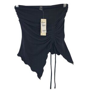NWT BDG Urban Outfitters Black Asymmetrical Hem Ruched Bandeau Tube Top Sz S